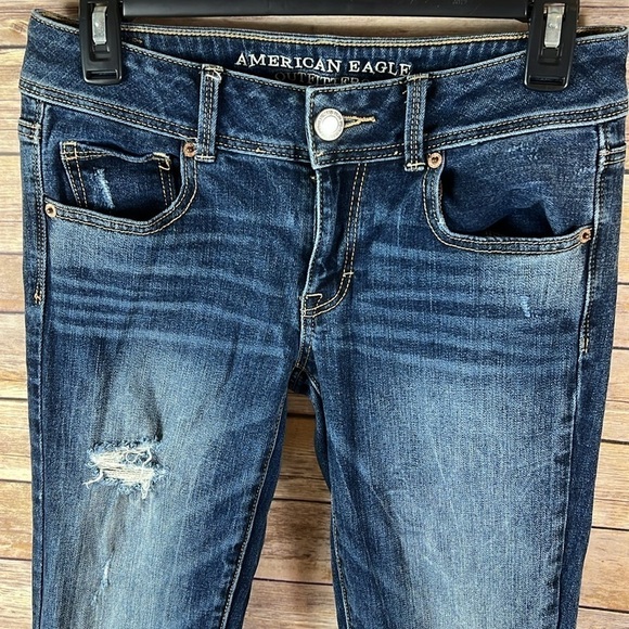 American Eagle Mid Rise Bootcut Distressed Jeans | Size 2 Regular - Picture 2 of 7